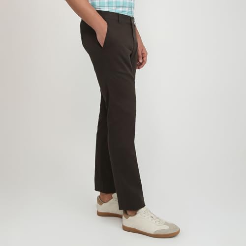 Image of Parx Men Low Rise Tapered Fit Solid-Dobby Pattern Cotton Blend Flat Front Casual Trouser