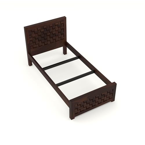 Image of Solid Sheesham Wooden Bed 6X4 Bed Single Bed Without Storage for Bedroom - Single Cot Wooden BedSingle Size for Living Room Guest Room - 12 Month Warranty (Henry Walnut)