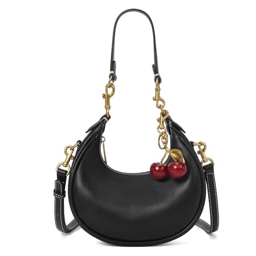 Image of JQWSVE Small Top Handle Bags for Women Mini Purses Cute Ladies Handbags Crescent Mini Crossbody Bags with Cherry