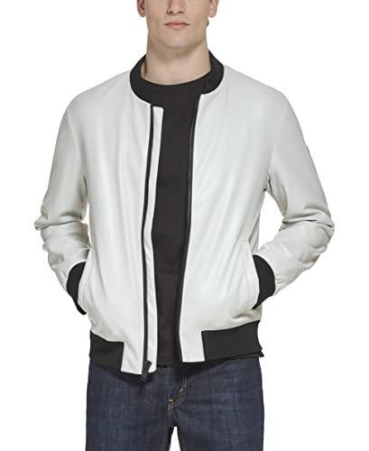 DKNY Men's Faux Leather Varsity Bomber Jacket2