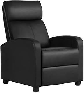 Yaheetech Recliner Armchair Single Padded Seat PU Leather Sofa Lounge Home Living Room Theater Adjustable Leg Rest and Reclining Functions Black