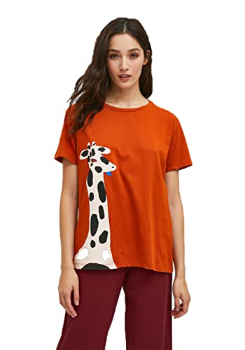 Compañía Fantastica Camiseta Manga Corta con Estampado Animal Jirafa FA21SEV17, Herrumbre, 36