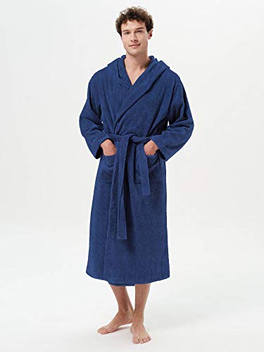 Sioro Plus Size Mens Robe Terry Cotton Hooded Bathrobe Ankle Length Soft Bath Robes Big & Tall Spa Bath Hot Tub Bathrobe, Navy Xx-Large #TOP1