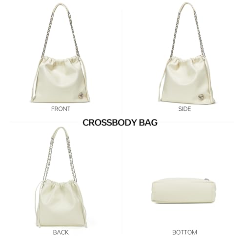 La'Festin La Festin Leather Shoulder Bag For Women: Drawstring Crossbody Purse White Hobo Tote Bag Trendy Handbag thumb #2