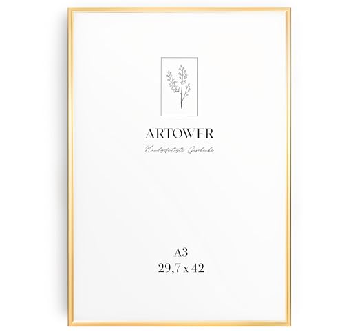 Artower Bilderrahmen Gold Metall Dünner Rahmen für DIN A3 29 7 x 42 cm | Posterrahmen Groß Collage | Picture Frame Metal 30x42 cm | Aluminium Schmal Bilderrahmen | Gold Poster Rahmen