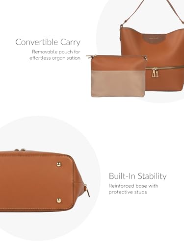 Image of Ophelia Women's Vegan Leather Tote Bag | Structured Top Handle Handbag with Magnetic Closure & Removable Pouch | Spacious Office & Everyday Carry Bag