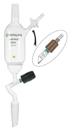Chemglass AF-0543-01 Series AF-0543 Filter Funnel, Airfree, Schlenk, Glass Stopcock on Side Arm, 30 mm OD Coarse Frit, 14/20 Inner Joint Size, 60 mL Capacity