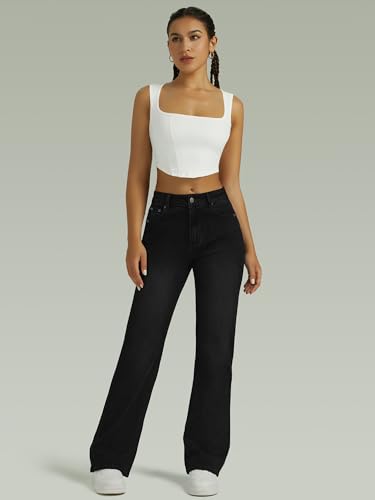 Image of FUNUCA Straight Leg Jeans for Women,High Waisted Wide Leg Loose Microelastic Boyfriend Denim Pants