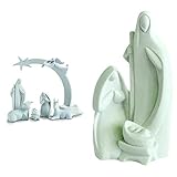 Firma de Nadal y del escultor Nadal 736923 - El Portal, Belén, Blanco + Figura Decorativa Adorando Al Niño Compacto, Resina, Multicolor, 5.50X8.00X15.00 Cm