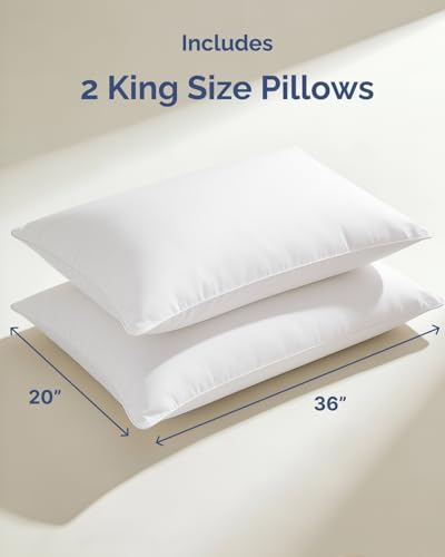 Image of CGK Linens Ultra Thin Flat Pillows for Sleeping - King Size Pillows Set of 2 - Soft, Cozy Down Alternative Bed Pillows for Back & Stomach Sleepers - Low Density, Low Loft Support - 20 inch x 36 inch - White