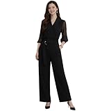 [ナチュシー] レディース パンツ ドレス セットアップ オールインワン フォーマル シースルー パーティ－ ワイド ロング アンサンブル サロペット オーバーオール パーティー 結婚 2次会 卒業 卒園 入学 入園 式 謝恩 同窓 大きい サイズ (L, ブラック)