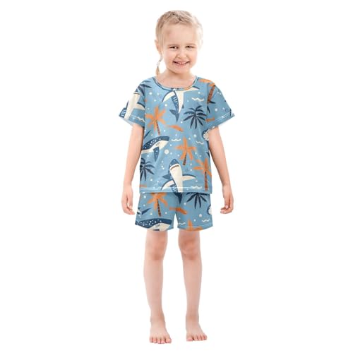 ALAZA Shark Coconut Tree Blue Pajamas Short Sleeve 2 Piece Sleepwear Top and Bottom Pajama Set Unisex3