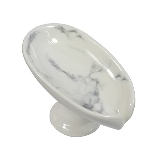 Polyroyal Self-Draining Soap Dish White Marble Ceramic Soap Holder Stand Style Waterfall Soap Dish Soap Savers for Bar Soap, for Bathroom, for Shower, for Bar Counter
