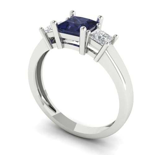 Clara Pucci 1.11 ct Princess Cut Created Blue Sapphire 14k Yellow Gold Three-Stone Wedding Engagement Bridal Promise Ring2