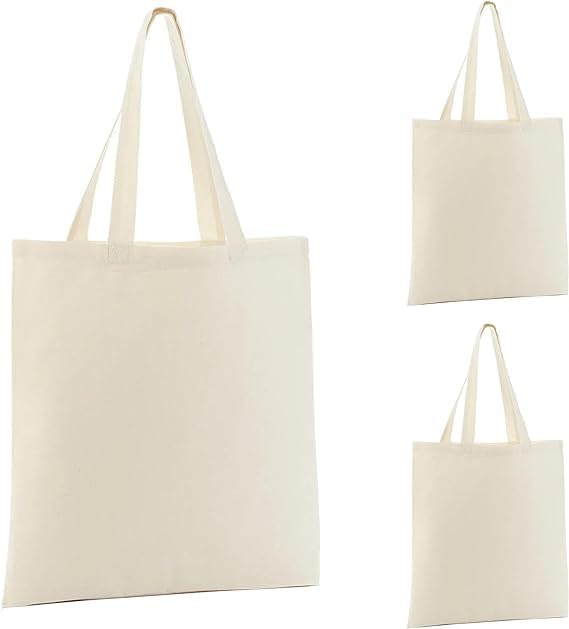 Natural Cotton Canvas Tote Bags Bulk Plain Fabric for Crafts, DIY, Vinyl, Decorate, Shopping, Groceries, Teacher, Books, Gifts, Welcome Bag, Diaper Bag, Beach 15LX16W White