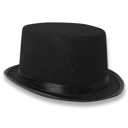 Carnavalife, Sombrero Chistera, Sombrero de Copa, de Fieltro Satén, Sombrero Mago con Cinta de Raso para Carnaval, Halloween, Fiestas, etc (negro niño)