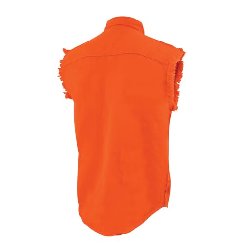 Image of Milwaukee Leather DM4009 Men's Sand Lightweight Denim Shirt with with Frayed Cut Off Sleeveless Look