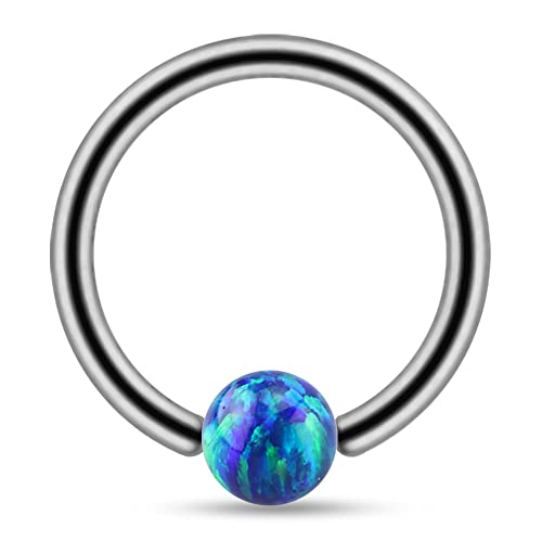Blue Opal Stone Ball with 316L Surgical Steel 16 Gauge - 10mm Captive Bead Ring - BCR Ring, Cartilage, Helix, Tragus, Nose Piercing Jewelry