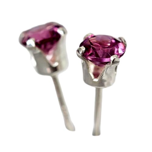 Boucles rhodolite naturelle 3mm argent 925 anti-allergie