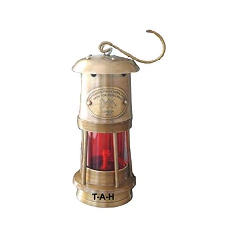 Antique Brass Oil Lamp with Red Glass Cover
