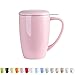 Produktbild LOVECASA Porzellan Teetasse, 450 ml Becher mit Deckel und Edelstahl Teefilter für Früchtetee, lose Tee, im BüroRosa