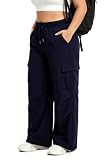SEKINO Plus Size Cargo Hiking Pants for Women Quick Dry Lightweight Water Resistant Baggy Pants with Pockets Drawstring Navy 3X