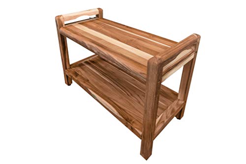 EcoDecors Teak Shower Bench 29" Wood Shower Seat Stool with Storage Shelf and LiftAide Arms, Eleganto Shower Bench for Indoors and Outdoors - Image 3
