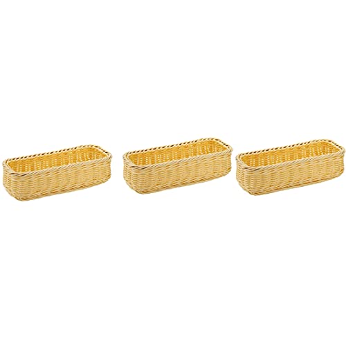 Kliplinc Pack of 3 bread baskets made of rattan, rectangular braided basket, service basket for storing fruit, vegetables, knives and forks, snacks etc