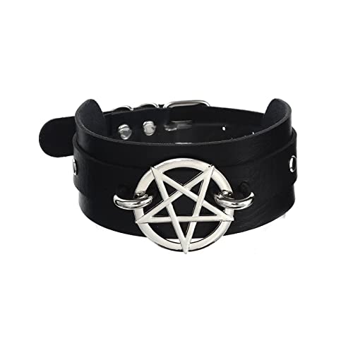 WEIYIing Gothic Pentagramm Halskette Stern Choker Kragen Schwarz Pu Leder Gothic Cosplay Schmuck Cover
