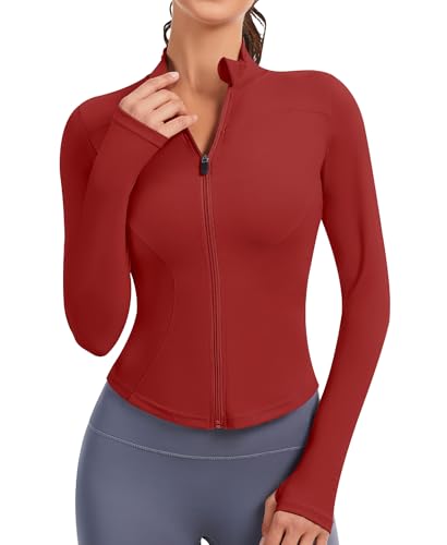 JoyGirl Sportjacke Damen Laufjacke Trainingsjacke Zip Up Slim Fit Sportlich Yoga Sportjacke Cropped Tops mit Daumenlöchern(Rot, M) JoyGirl Sportjacke Damen Laufjacke Trainingsjacke Zip Up Slim Fit Sportlich Yoga Sportjacke Cropped Tops mit Daumenlöchern(Rot, M)