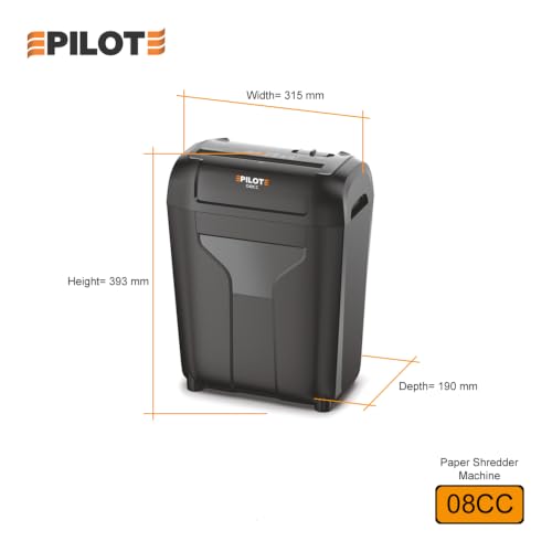 Image of Pilot 08CC 8-Sheet Cross Cut Paper Shredder Machine for Home & Small Office | Paper & Credit Card Shredder | High Security 4 x 38 mm Cut | 15L Bin | Auto Start /Stop | 6 Months Carry-in Warranty