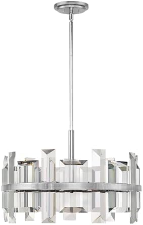 Hinkley Fredrick Ramond Odette Medium Six Light Convertible Drum Chandelier, Luxurious, Includes (1) 6-in and (2) 12-in Down Rods, Emerald Cut, Solid Glass Crystal Panels, Polished Nickel Finish