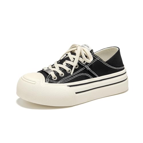 BEAU TODAY Platform Sneakers for Women, Low Top Canvas Sneakers, Women's Fashion Sneakers Comfortable Slip on Casual Tennis Shoes