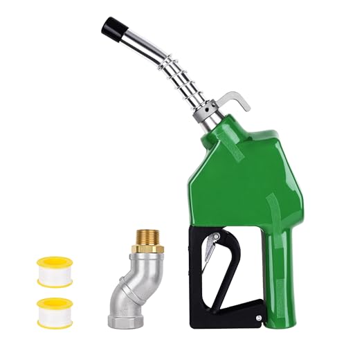 3/4 Green NPT Fuel Transfer Nozzle Kit High Flow Auto Shut-Off Fuel Nozzle with 360 Hose Swivel Suitable for Diesel Gasoline Kerosene (13/16 Spout 3 Gear Padlock 16 GPM)