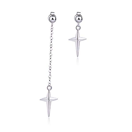 Asymmetric Cross drop earring for women men White gold plated chain long earring geometry jewelry