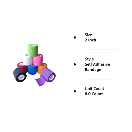 Cadeved 8 Pack 2" X 5 Yards Self Adhesive Bandage Wrap Cohesive Bandage Breathable Self Adherent Vet Tape Elastic Sports Wrap (Mixed Colors) #TOP7