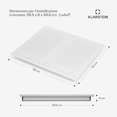 Klarstein Piano Cottura Elettrico 4 Piastre, Piasta Induzione 4 Fuochi a Basso Consumo, Piano Cottura Elettrico Vetroceramica con Zone Combinabili, Piastra Induzione 4 Fuochi Incasso Touch 7200W - 7