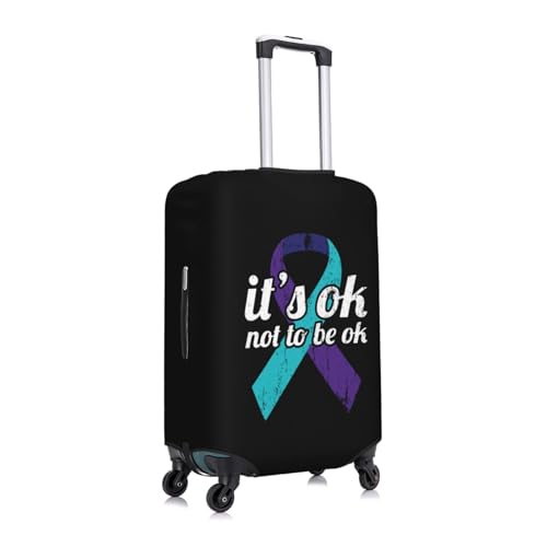 It's Ok Not to Be Ok Suicide Prevention Awareness Ribbon Travel Luggage Cover Suitcase Protector Fits 29-32 Inch Case(Black)2