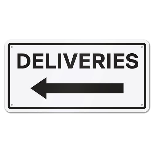 Deliveries with Left Arrow Sign, 12' x 6' Aluminum Delivery Sign for Home, Office, Commercial...