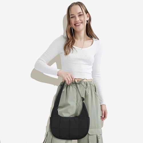 Women’s Puffer Crescent Shoulder Bag - Quilted Nylon Purse with Adjustable Strap & Zipper, Ideal for Work & Travel3