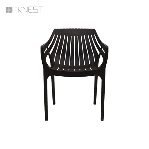 Image of OAKNEST Supreme Spectrum Plastic Arm Chair - Modern Slatted Stackable Chair for Living Room, Dining, Garden, Balcony, Restaurant & Cafe | Weatherproof Indoor Outdoor Designer Chair, Set of 4, Wenge