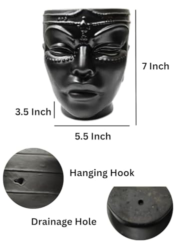 Image of Ceramic Lady Face Wall Hanging Planter | 17.5 x 13.5 cm Abstract Face Vase for Indoor Wall, Living Room, Balcony & Home Decor (Black Wall Hanging & Table Top)
