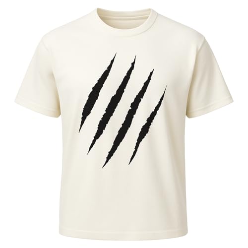 Mens Graphic T-Shirt Claw Slash Streetwear Tee | Casual Short Sleeve Crew Neck Cotton Blend | Premium Urban Fashion Top (US Alpha Large Regular Regular) Off-White