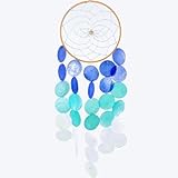 Wind Chimes for Outside Handcrafted Blue Dream Catchers Capiz Shells Seashell Sea Glass Arts Windchime Beach Coastal Crafts Garden Decor Gardening for Women Patio Finds (Blue)