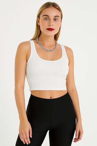 Image of 95% Cotton, 5% Lycra Women's and Girls Solid Ribbed Square Neck Tank Top | Tanktop for Women | Sleeveless Top | Crop Tanktop | Ribbed Tank Top
