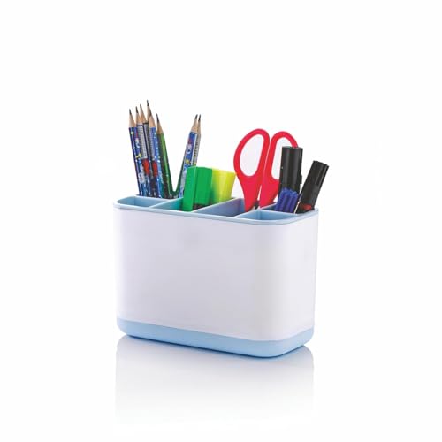 Image of OLMARTT KITCHENWARE 6-Compartment Multi-Purpose Kitchen Organizer - Versatile Toothbrush Storage Caddy Detachable top & bottem (Sky Blue)