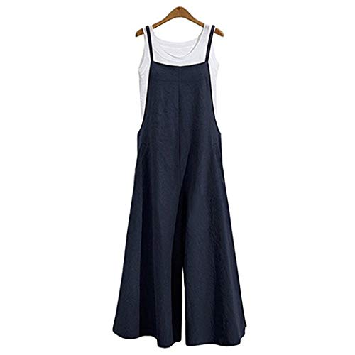 Aedvoouer Women's Baggy Plus Size Overalls Cotton Linen Jumpsuits Wide Leg Harem Pants Casual Rompers (Blue-1, 3XL)