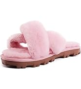 Genuine Australian Sheepskin Cross Band Slippers, Shearling Fur Fluffy Fuzzy Womens Indoor Outdoo...