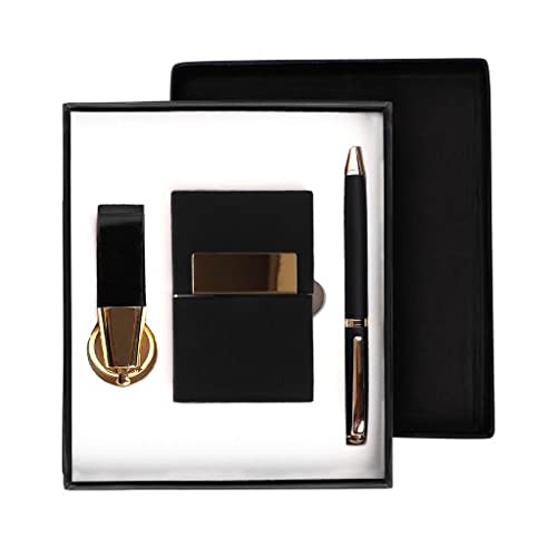 FABULASTIC Gift Set with Metal Pen, Magnetic Debit/Credit Card Holder and Metal Leather Keychain | Men Gift Set Combo | Gifts for Men Birthday Special Unique I Men Gift Ideas (Black)