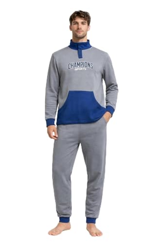 pigiama uomo invernale GX GARGIX Pigiama Uomo in Pile Invernale – Set 2 Pezzi Caldo e Morbido con Maglia Collo Alto e Pantalone Lungo (IT